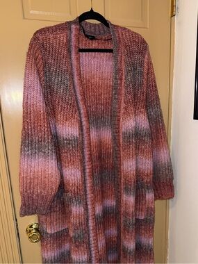 Lane Bryant Rose, Gray and Mauve Open-Front Long Cardigan